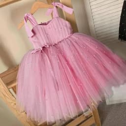 Kids Strapless Sleeveless Gown Princess Dress Stage Performance Pearl Bow Design Girls Formal Wedding Flower Girl Party Banquet
