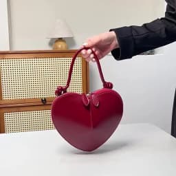 Heart Shaped Mini Top Handle Bag For Women Knotted Handle Zipper Closure Sweet Party Evening Crossbody Shoulder Purse