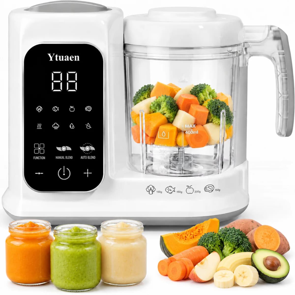 Baby Food Maker with Steam Basket, One-Touch Cooking, Blending and Self-Cleaning for Homemade Baby Puree,All-in-One Baby Food Processor White