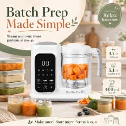 Baby Food Maker with Steam Basket, One-Touch Cooking, Blending and Self-Cleaning for Homemade Baby Puree,All-in-One Baby Food Processor White