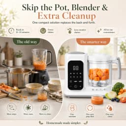 Baby Food Maker with Steam Basket, One-Touch Cooking, Blending and Self-Cleaning for Homemade Baby Puree,All-in-One Baby Food Processor White