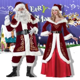 Christmas Couple Santa Costume M‑6XL Unisex Adult Role‑Playing Performance Suit for Xmas Themed Party Scene Layout Decoration