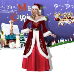 Christmas Couple Santa Costume M‑6XL Unisex Adult Role‑Playing Performance Suit for Xmas Themed Party Scene Layout Decoration
