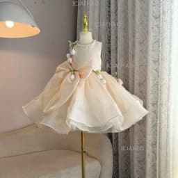 2026 Children Flower Girl Wedding Little Gown Satin Champagne Lace Girls Host Performance Birthday Party Banquet Princess Dress