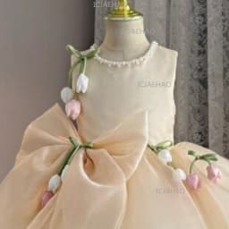 2026 Children Flower Girl Wedding Little Gown Satin Champagne Lace Girls Host Performance Birthday Party Banquet Princess Dress