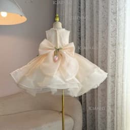 2026 Children Flower Girl Wedding Little Gown Satin Champagne Lace Girls Host Performance Birthday Party Banquet Princess Dress