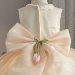2026 Children Flower Girl Wedding Little Gown Satin Champagne Lace Girls Host Performance Birthday Party Banquet Princess Dress