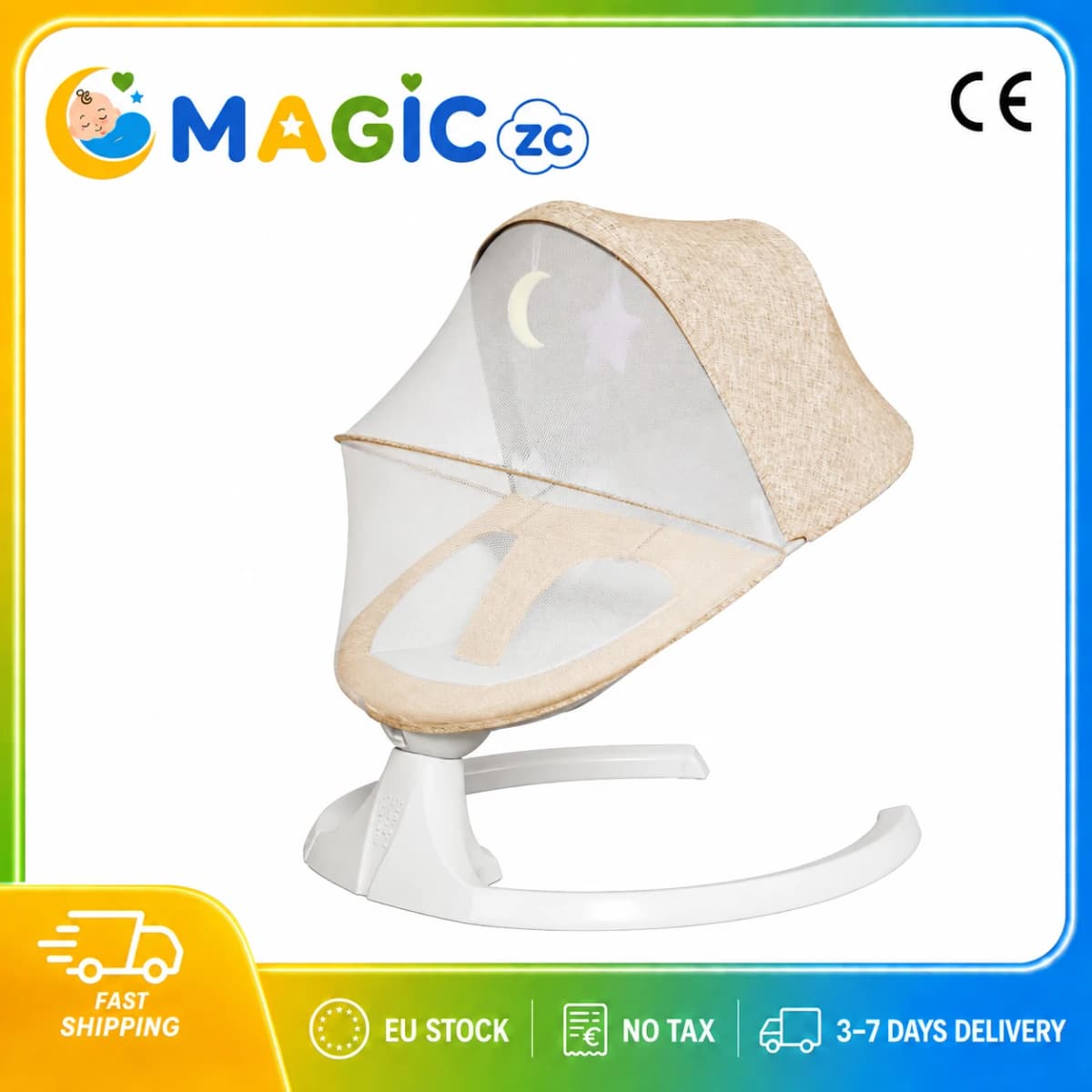 Portable Electric Baby Swing 15KG Capacity Infant Rocker Chair Dual Power Battery Plug In with Bluetooth Music Remote Control 5 Speed Sway Adjustable Recline Timer Mosquito Net Safety Harness Stable Base Baby Bouncer