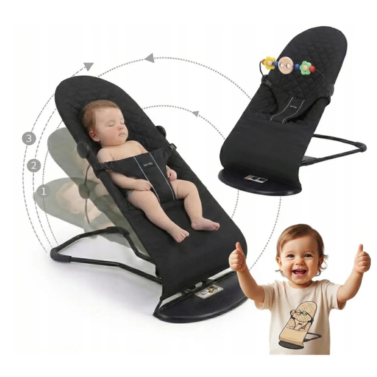▶ Foldable Baby Bouncer Lounger 2-in-1 – Adjustable Infant Rocker with Safety Harness, Portable Newborn Cradle Seat for 0-24 Months