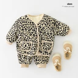 2026 Winter New Baby Warm Clothes Set Cute Leopard Floral Coat + Pants 2pcs Suit Vintage Baby Girl Outfits Infant Jacket Set