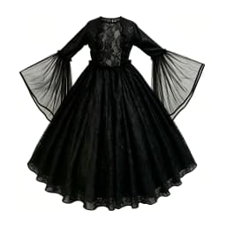 Girls Gothic Dark Ghost Bride Costume Long Sleeve Lace Tulle Dress Red Rose Flower Veil Kid Halloween Cosplay Party Fancy Outfit
