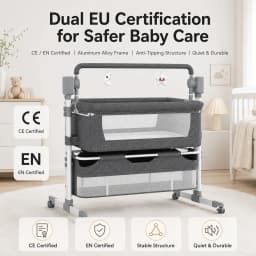 Bedside Baby Crib for Newborns 0-12 Months Adjustable Height Foldable Co Sleeper Bassinet with Electric Rocking 5 Speeds 3 Timers Bluetooth Music Remote Control Mattress Mosquito Net Storage Basket Toy Bar and 4 Quiet PU Wheels