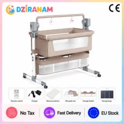 Bedside Baby Crib for Newborns 0-12 Months Adjustable Height Foldable Co Sleeper Bassinet with Electric Rocking 5 Speeds 3 Timers Bluetooth Music Remote Control Mattress Mosquito Net Storage Basket Toy Bar and 4 Quiet PU Wheels
