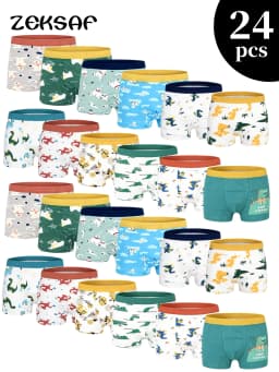 Boys Cotton Underwears 24 Pack Kids Soft Boxer Briefs With Non-Roll Waistband