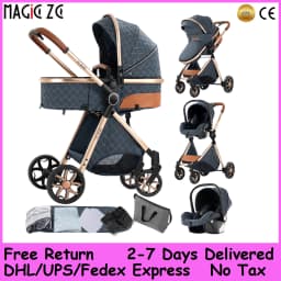 One-Hand Easy Foldable Baby Stroller with 6 Free Accessories - Reversible High Landscape Infant Carriage, Convertible Sitting Lying Bassinet Pram, Compact Travel System Pushchair with Storage Basket & Rain Cover for 0-4 Years