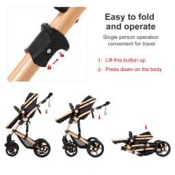 Foldable 3 in 1 Baby Travel System Stroller High Landscape Reversible Bassinet Pram Infant Car Seat Combination Multi-Function Lightweight Pushchair All-Terrain EVA Wheels Shock Absorber One-Foot Brake Newborn Baby Carriage Set