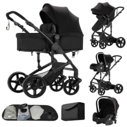 Foldable 3 in 1 Baby Travel System Stroller High Landscape Reversible Bassinet Pram Infant Car Seat Combination Multi-Function Lightweight Pushchair All-Terrain EVA Wheels Shock Absorber One-Foot Brake Newborn Baby Carriage Set