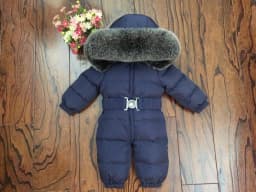Russian Winter Boys Girls 1-5Y Winter Overalls Baby Rompers Duck Down Jumpsuit Real Fur Collar Children Outerwear Kids Snowsuit