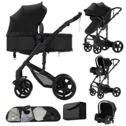 Infant Carrier Baby Stroller 3 in 1 Travel System High Landscape Newborn Pushchair with Reversible Bassinet Foldable Frame Seat EVA Wheels Shock Absorbing Suspension Foot Brake 360 Swivel Front Wheels Storage Basket