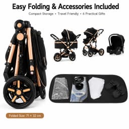 Infant Carrier Baby Stroller 3 in 1 Travel System High Landscape Newborn Pushchair with Reversible Bassinet Foldable Frame Seat EVA Wheels Shock Absorbing Suspension Foot Brake 360 Swivel Front Wheels Storage Basket