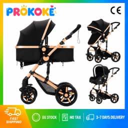 Infant Carrier Baby Stroller 3 in 1 Travel System High Landscape Newborn Pushchair with Reversible Bassinet Foldable Frame Seat EVA Wheels Shock Absorbing Suspension Foot Brake 360 Swivel Front Wheels Storage Basket