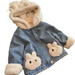 Girls Spring, Autumn and Winter New Denim Lamb Wool Velvet Padded Thickened Coat