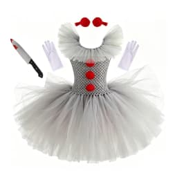 Pennywise Inspired Horrible Creature It Clown Tutu Dress Kids Joker Cosplay Costume with Hair Pin Gloves Girl Halloween Apparel