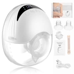 Hands-free wearable electric breast pump with 4 modes and 12 adjustable speeds. Features a white, one-piece portable design, ultra-quiet operation, and is a handy tool for working mothers who need to pump.