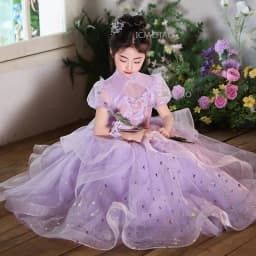 New Children Sweet Cute Purple Flower Girl Wedding Evening Kids Tutu Performance Host Piano Gown Girls Formal Elegant Costume