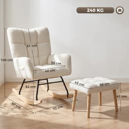 HOMCOM Fauteuil à Bascule avec Repose-Pieds, Rocking Chair en Tissu Bouclette, Assise Rembourrée, Dossier Large, Crème