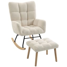 HOMCOM Fauteuil à Bascule avec Repose-Pieds, Rocking Chair en Tissu Bouclette, Assise Rembourrée, Dossier Large, Crème
