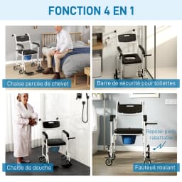 Homcom Adult Perforated Chair with Wheels, Shower Perforated Chair with Footrest, Backrest and Armrests, 53X97X97Cm, Black