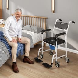Homcom Adult Perforated Chair with Wheels, Shower Perforated Chair with Footrest, Backrest and Armrests, 53X97X97Cm, Black