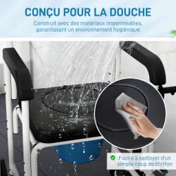 Homcom Adult Perforated Chair with Wheels, Shower Perforated Chair with Footrest, Backrest and Armrests, 53X97X97Cm, Black