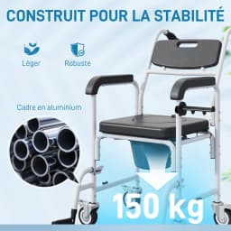 Homcom Adult Perforated Chair with Wheels, Shower Perforated Chair with Footrest, Backrest and Armrests, 53X97X97Cm, Black