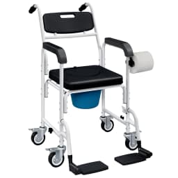 Homcom Adult Perforated Chair with Wheels, Shower Perforated Chair with Footrest, Backrest and Armrests, 53X97X97Cm, Black