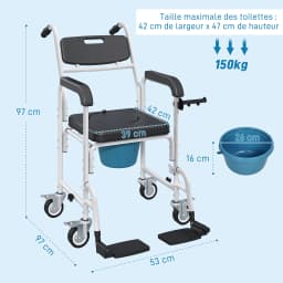 Homcom Adult Perforated Chair with Wheels, Shower Perforated Chair with Footrest, Backrest and Armrests, 53X97X97Cm, Black
