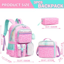 Aesthetic Girls Backpack Set with Lunch Box & Pencil Case, Cute Bookbag for Elementary Students
