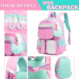 Aesthetic Girls Backpack Set with Lunch Box & Pencil Case, Cute Bookbag for Elementary Students