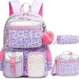 Aesthetic Girls Backpack Set with Lunch Box & Pencil Case, Cute Bookbag for Elementary Students