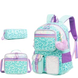 Aesthetic Girls Backpack Set with Lunch Box & Pencil Case, Cute Bookbag for Elementary Students