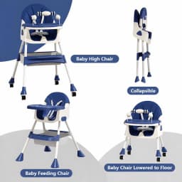 3-In-1 Baby High Chair Foldable Portable Convertible Eat & Play Baby Dining Chair with Double-Layer Dinner Plate Toy Rack Infant Toddler Feeding Chair for Boys Girls Baby Furniture