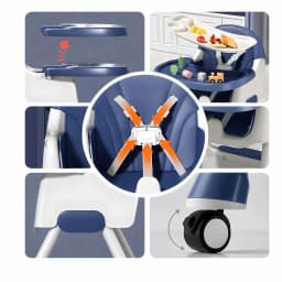 3-In-1 Baby High Chair Foldable Portable Convertible Eat & Play Baby Dining Chair with Double-Layer Dinner Plate Toy Rack Infant Toddler Feeding Chair for Boys Girls Baby Furniture