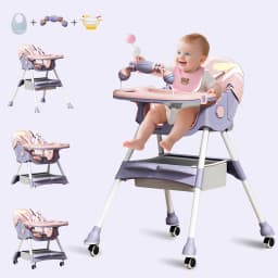 3-In-1 Baby High Chair Foldable Portable Convertible Eat & Play Baby Dining Chair with Double-Layer Dinner Plate Toy Rack Infant Toddler Feeding Chair for Boys Girls Baby Furniture