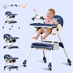 3-In-1 Baby High Chair Foldable Portable Convertible Eat & Play Baby Dining Chair with Double-Layer Dinner Plate Toy Rack Infant Toddler Feeding Chair for Boys Girls Baby Furniture