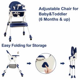 3-In-1 Baby High Chair Foldable Portable Convertible Eat & Play Baby Dining Chair with Double-Layer Dinner Plate Toy Rack Infant Toddler Feeding Chair for Boys Girls Baby Furniture