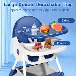 3-In-1 Baby High Chair Foldable Portable Convertible Eat & Play Baby Dining Chair with Double-Layer Dinner Plate Toy Rack Infant Toddler Feeding Chair for Boys Girls Baby Furniture