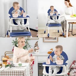 3-In-1 Baby High Chair Foldable Portable Convertible Eat & Play Baby Dining Chair with Double-Layer Dinner Plate Toy Rack Infant Toddler Feeding Chair for Boys Girls Baby Furniture