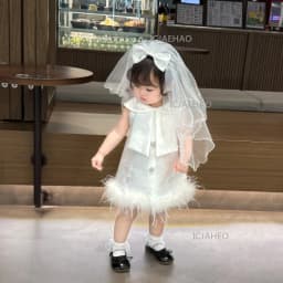 Baby Girls White Korean Style Children Catch Week Gown New Wedding Flower Girl Birthday Party Banquet Elegant Princess Dress
