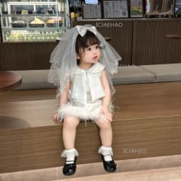 Baby Girls White Korean Style Children Catch Week Gown New Wedding Flower Girl Birthday Party Banquet Elegant Princess Dress
